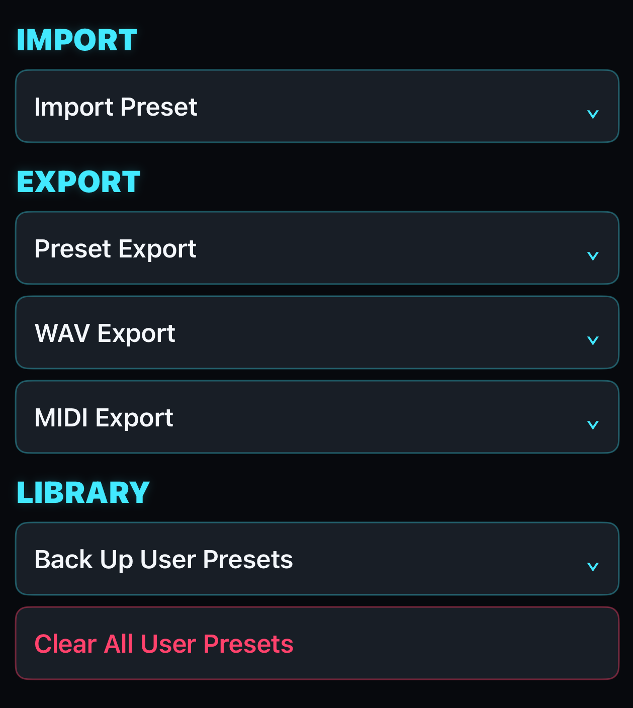 Import / Export / Library