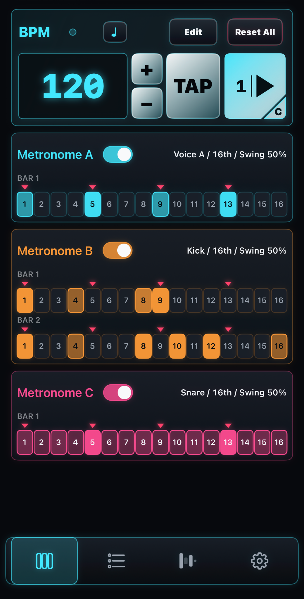 Step Metronomeの画面